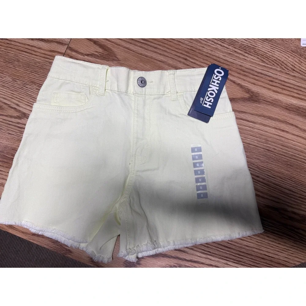 OshKosh Bgosh Girls Size 8 Yellow High-Rise Midi Denim Shorts NWT Raw Fringe Hem